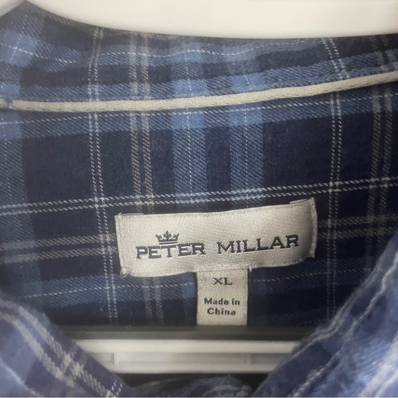 Peter Millar Size XL Blue Plaid Button Down Long Sleeve Shirt 100% Cotton - Picture 5 of 7